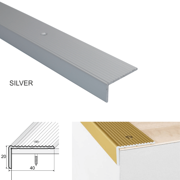 Anti-Slip Screw Fix Aluminum Stairs Nosing Anodised For Wooden Treads