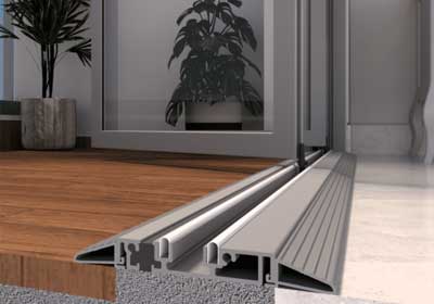 Close-up of an aluminium door threshold providing durability and draught protection