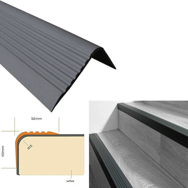 Non Slip PVC Rubber Angle Step Edge Bullnose Stair Nosing