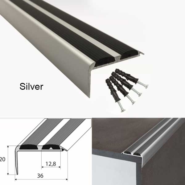 Non Slip Aluminium Stair Nosing Edge Trim With Rubber Inserts