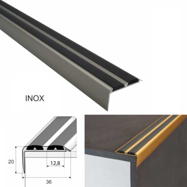 Non Slip Aluminium Stair Nosing Edge Trim With Rubber Inserts