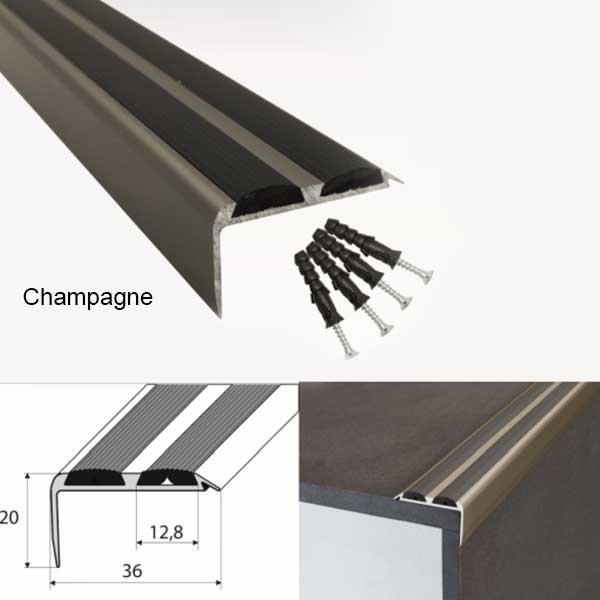Non Slip Aluminium Stair Nosing Edge Trim With Rubber Inserts