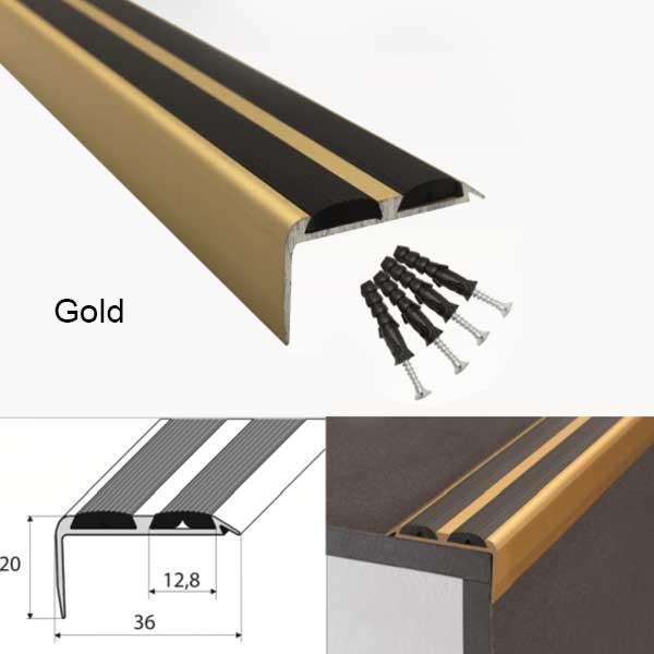 Non Slip Aluminium Stair Nosing Edge Trim With Rubber Inserts