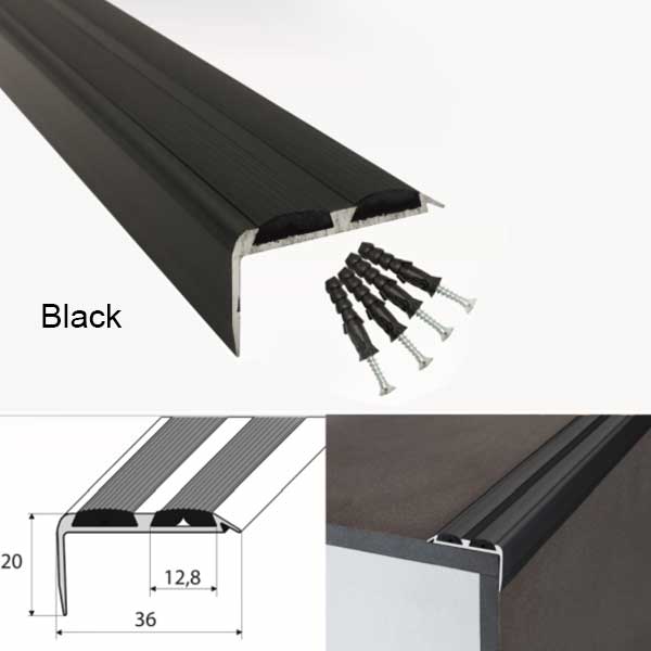 Non Slip Aluminium Stair Nosing Edge Trim With Rubber Inserts
