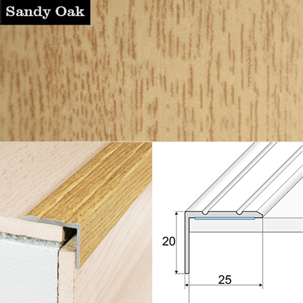 Aluminium Anti Slip Self Adhesive Wood Effect Stair Nosing Edge Trim 