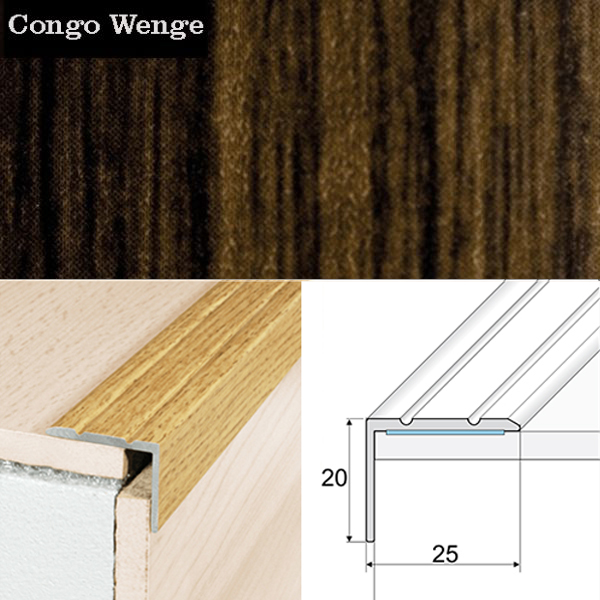 Aluminium Anti Slip Self Adhesive Wood Effect Stair Nosing Edge Trim 