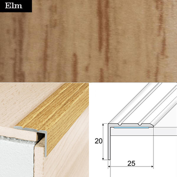 Aluminium Anti Slip Self Adhesive Wood Effect Stair Nosing Edge Trim 