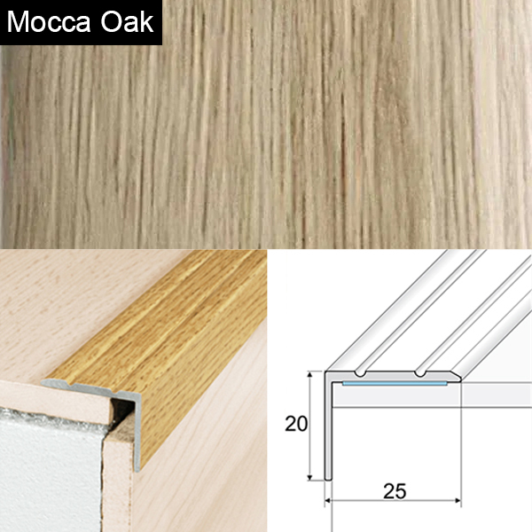 Aluminium Anti Slip Self Adhesive Wood Effect Stair Nosing Edge Trim 