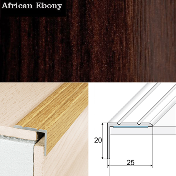 Aluminium Anti Slip Self Adhesive Wood Effect Stair Nosing Edge Trim 