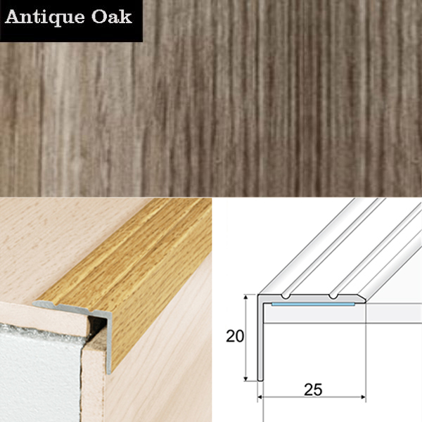 Aluminium Anti Slip Self Adhesive Wood Effect Stair Nosing Edge Trim 