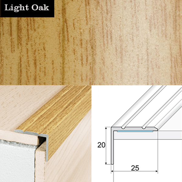 Aluminium Anti Slip Self Adhesive Wood Effect Stair Nosing Edge Trim 