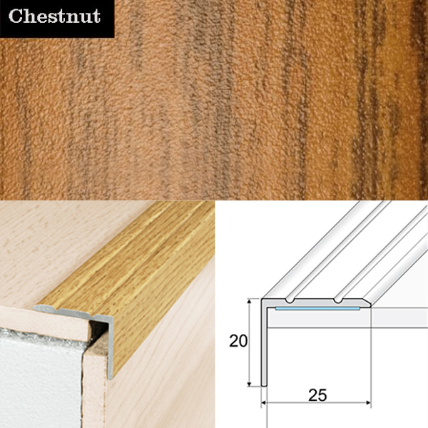 Aluminium Anti Slip Self Adhesive Wood Effect Stair Nosing Edge Trim 