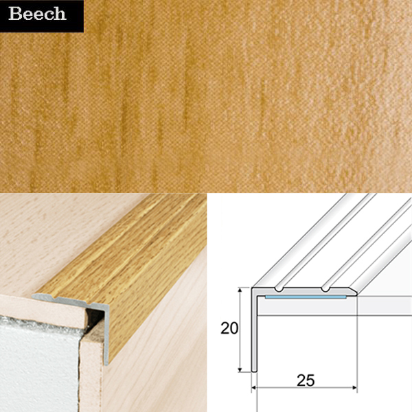 Aluminium Anti Slip Self Adhesive Wood Effect Stair Nosing Edge Trim 