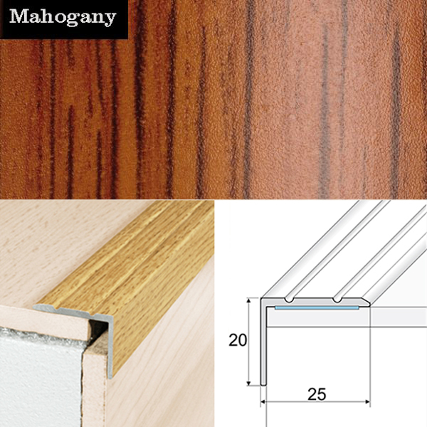 Aluminium Anti Slip Self Adhesive Wood Effect Stair Nosing Edge Trim 