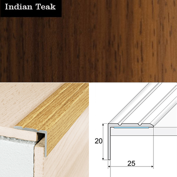 Aluminium Anti Slip Self Adhesive Wood Effect Stair Nosing Edge Trim 