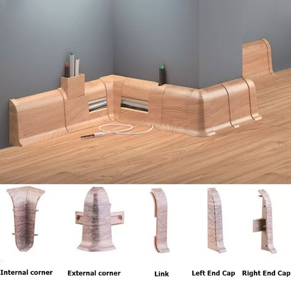 PVC Skirting Board Oak Chillout & Cable Cover with Flexible Edges Accessories
