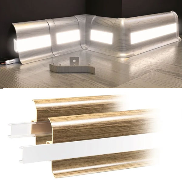 PVC Skirting Board Oak Chillout & Cable Cover with Flexible Edges Accessories