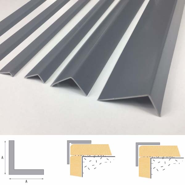 Unequal Gray Plastic PVC Corner 90 Degree Angle Trim 2.5m Long