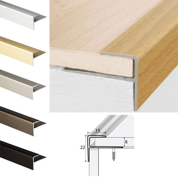 Anodised Aluminium Push-In Stair Nosing Edge Trim Laminate & Wood Floors