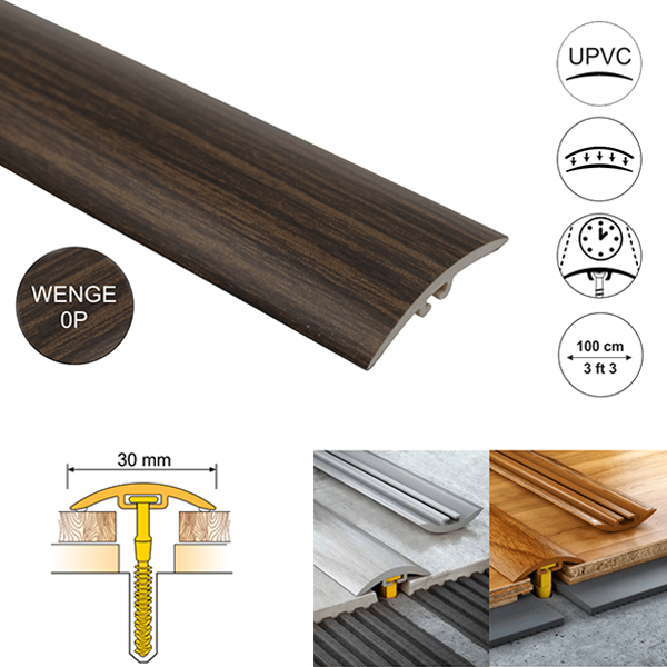 PVC Floor Threshold Trim 30mm Wide for Laminate, Vinyl, Carpet and Tiled floors