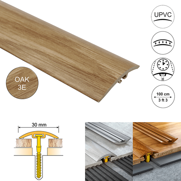 PVC Floor Threshold Trim 30mm Wide for Laminate, Vinyl, Carpet and Tiled floors