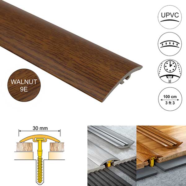 PVC Floor Threshold Trim 30mm Wide for Laminate, Vinyl, Carpet and Tiled floors