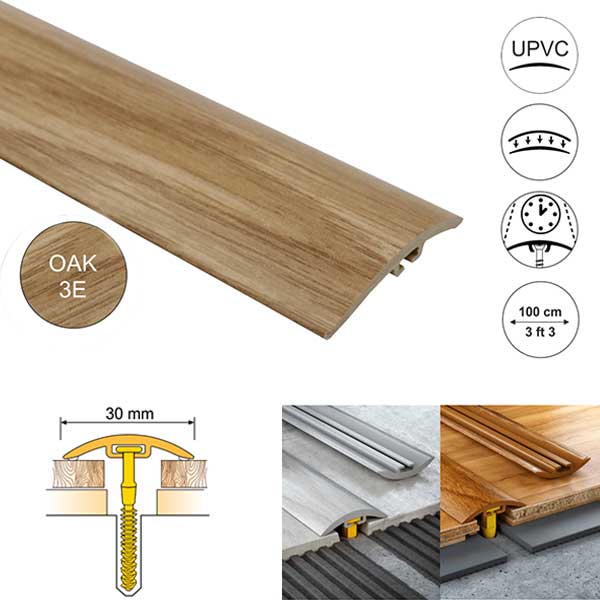 PVC Floor Threshold Trim 30mm Wide for Laminate, Vinyl, Carpet and Tiled floors