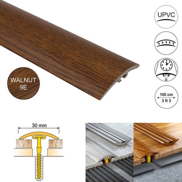PVC Floor Threshold Trim 30mm Wide for Laminate, Vinyl, Carpet and Tiled floors