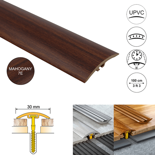 PVC Floor Threshold Trim 30mm Wide for Laminate, Vinyl, Carpet and Tiled floors