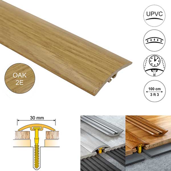 PVC Floor Threshold Trim 30mm Wide for Laminate, Vinyl, Carpet and Tiled floors