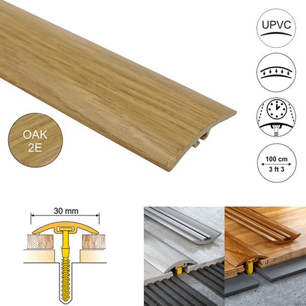PVC Floor Threshold Trim 30mm Wide for Laminate, Vinyl, Carpet and Tiled floors
