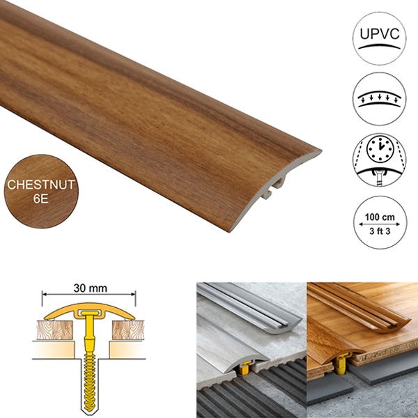 PVC Floor Threshold Trim 30mm Wide for Laminate, Vinyl, Carpet and Tiled floors