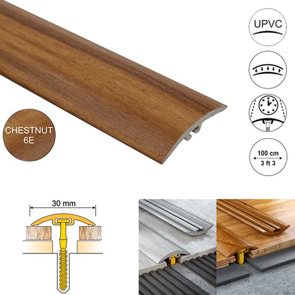 PVC Floor Threshold Trim 30mm Wide for Laminate, Vinyl, Carpet and Tiled floors