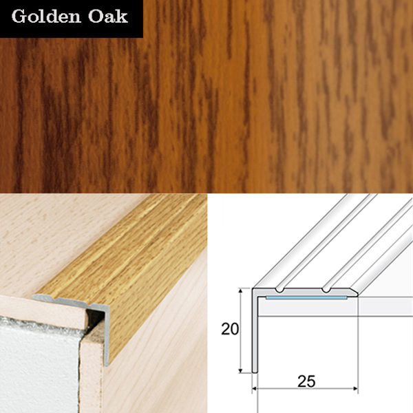 Self Adhesive Non Slip Aluminium Wood Effect Stair Nosing Edge Trim 