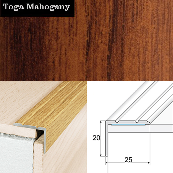 Self Adhesive Non Slip Aluminium Wood Effect Stair Nosing Edge Trim 