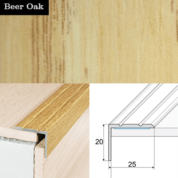 Self Adhesive Non Slip Aluminium Wood Effect Stair Nosing Edge Trim 
