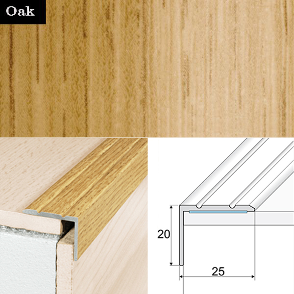 Self Adhesive Non Slip Aluminium Wood Effect Stair Nosing Edge Trim 