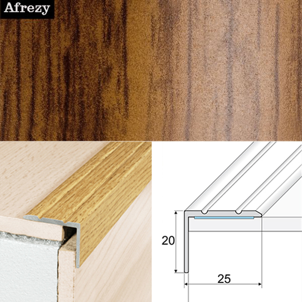 Self Adhesive Non Slip Aluminium Wood Effect Stair Nosing Edge Trim 