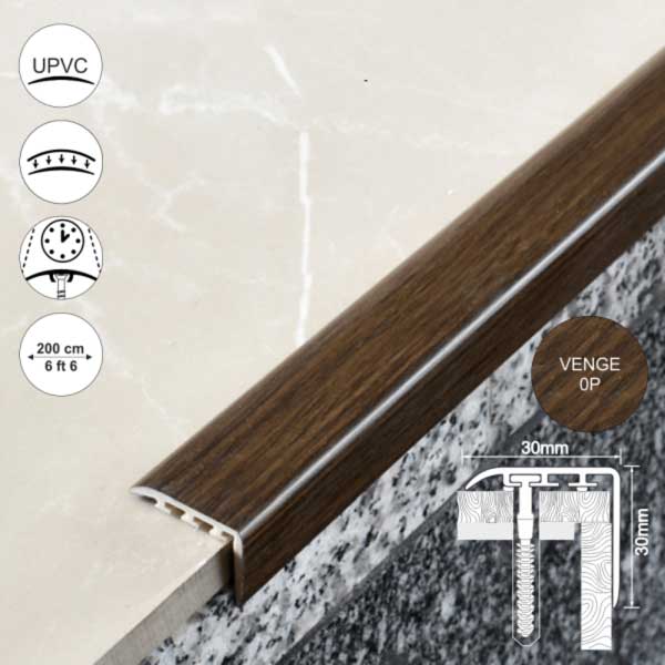 UPVC 30mm x 30mm Stair Nosing for Stair Treads Wooden Finish