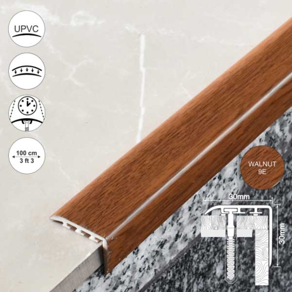 UPVC 30mm x 30mm Stair Nosing for Stair Treads Wooden Finish
