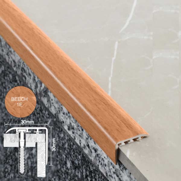 UPVC 30mm x 30mm Stair Nosing for Stair Treads Wooden Finish