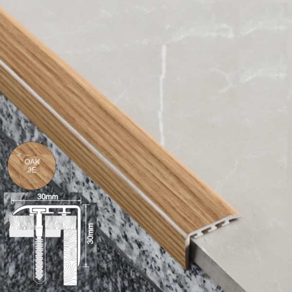 UPVC 30mm x 30mm Stair Nosing for Stair Treads Wooden Finish